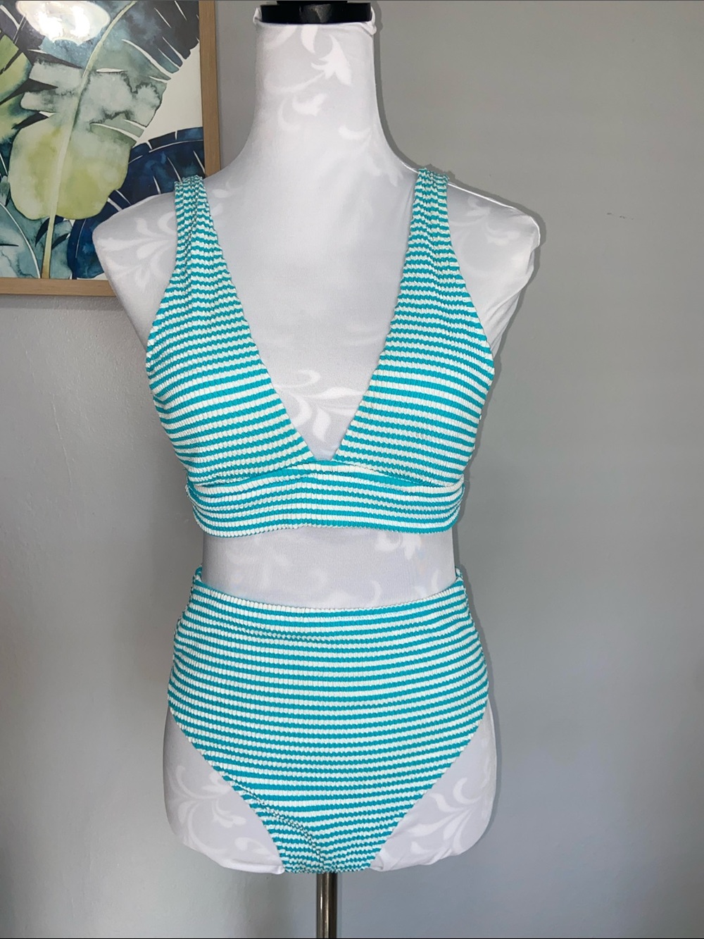 Aerie seersucker triangle high cut cheeky bikini